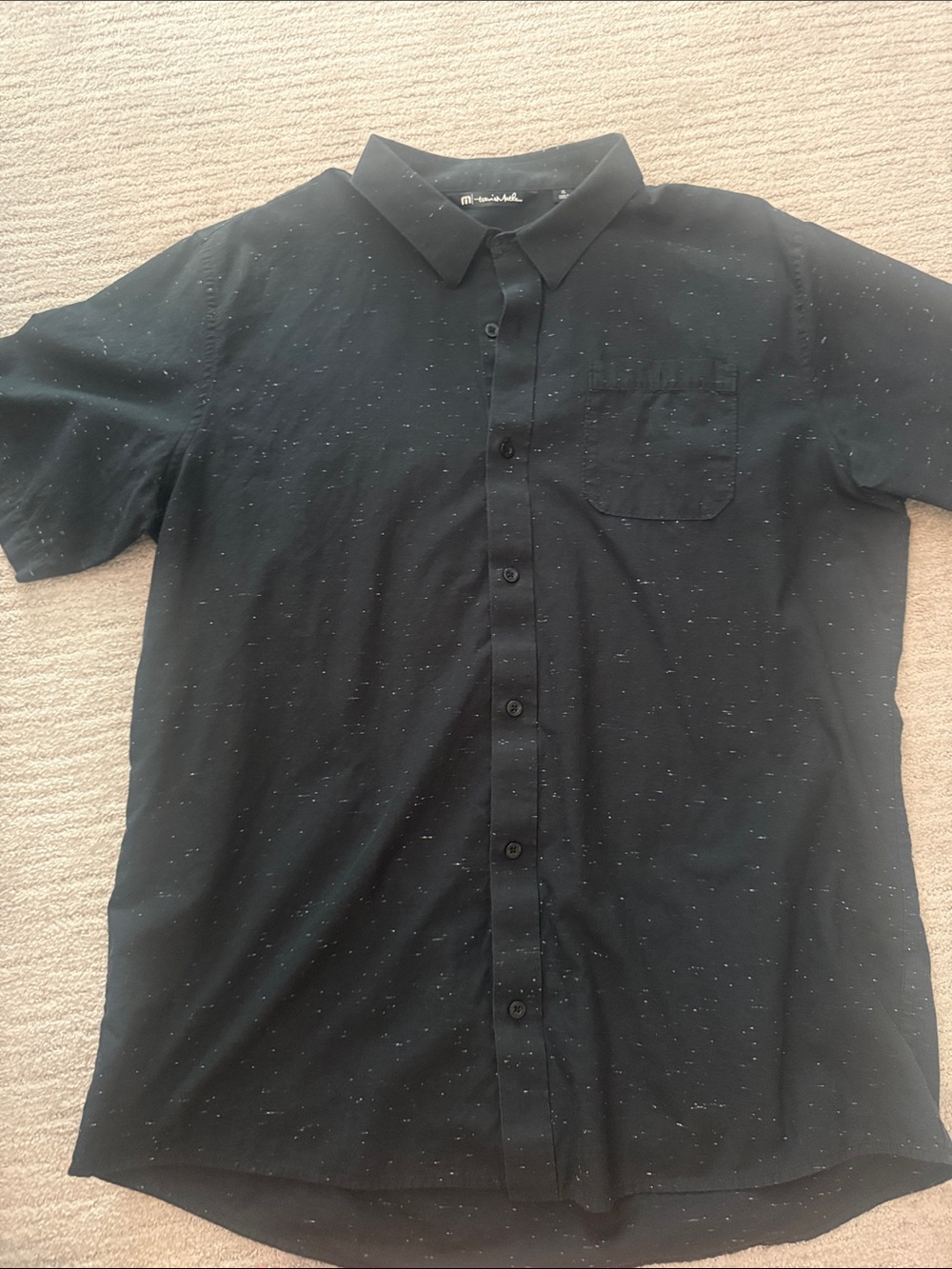 Travis Mathew Black Short-Sleeve Button-Down Shirt with Speckled Detail size XL
